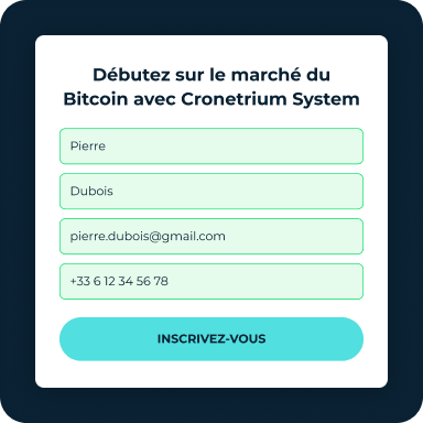 Formulaire d'inscription Cronetrium System pour investir dans le marché Bitcoin France